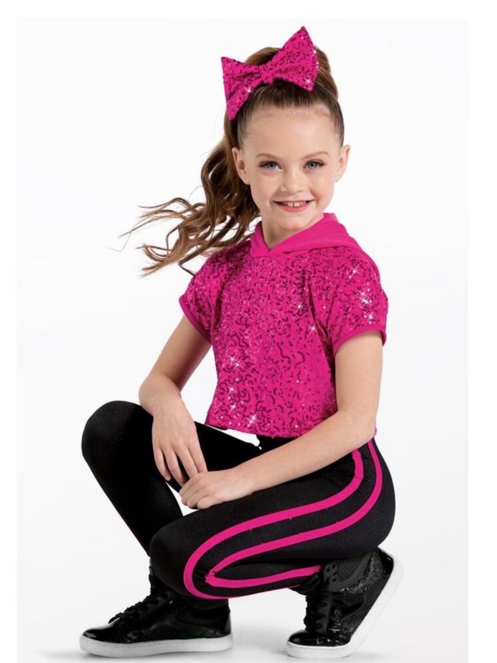 Weissman Hot Pink Sequin Hoodie Top with Legging Jumpsuit Bow Sz XS Girls